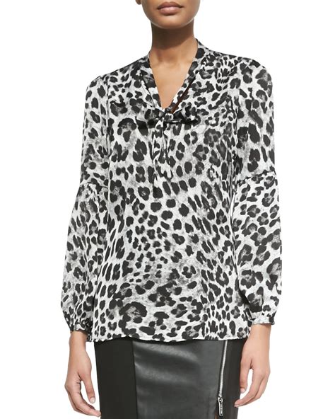 Michael Kors Leopard Print Blouse with Collar Tie 